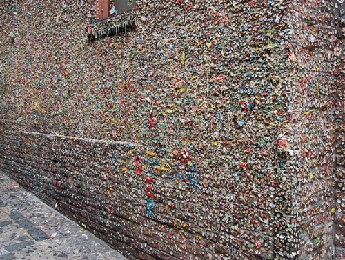 Gum stuck to wall